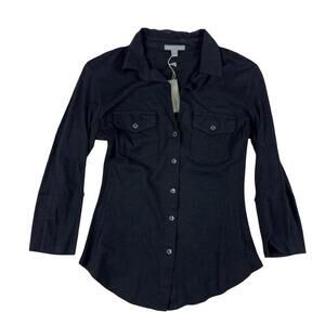 James Perse Standard Sheer Slub Side Panel Shirt Black Size 1 | S